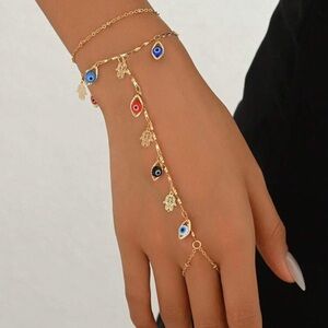 1pc Punk Style Hollow Metal Bracelet Chain Connected Hollow Flower Ring,